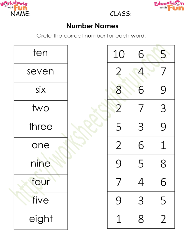 Worksheet Of Number Names For Class 5